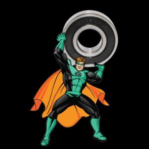 Godiva Man holding an industrial bearing