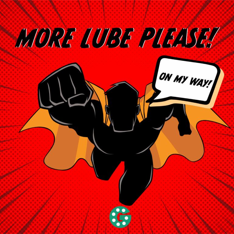 GB-07-23-B-3 CAUSES OF DOWNTIME IN FOOD FACTORIES - Godiva Bearings 3 Causes of downtime in food processing - picture of superhero words more lube please
